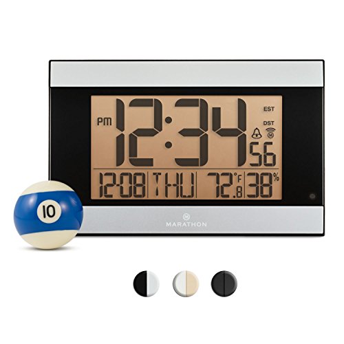 image for Marathon CL030052GG Atomic Digital Wall Clock With Auto-Night Light, T