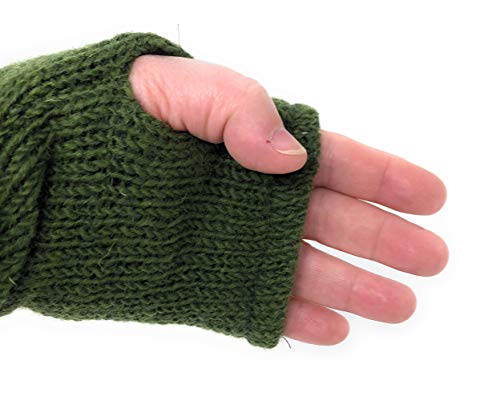 Floral Insulated Lined Wool Knit Arm Warmer Fingerless Gloves Thumb Hole Hand Mittens (Green/Light Green Rose)