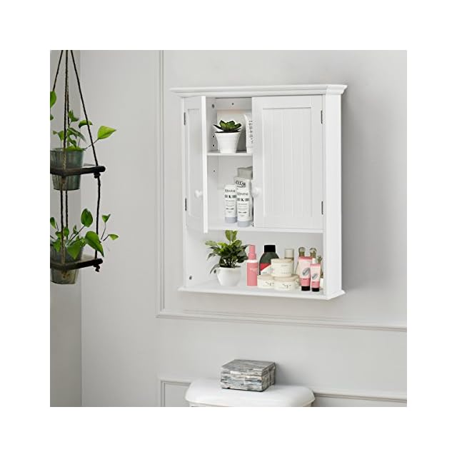 Tangkula Wall Mount Bathroom Wooden Medicine Storage