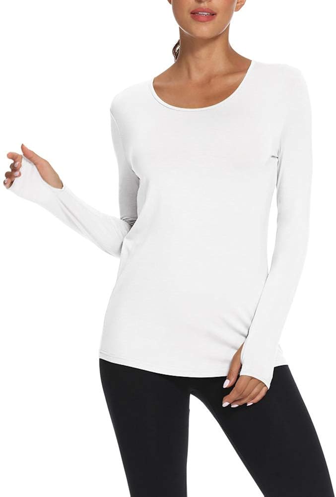 Mippo Long Sleeve Workout Shirts Yoga Athletic Tunic Tops with Thumb Hole at  Women’s Clothing store