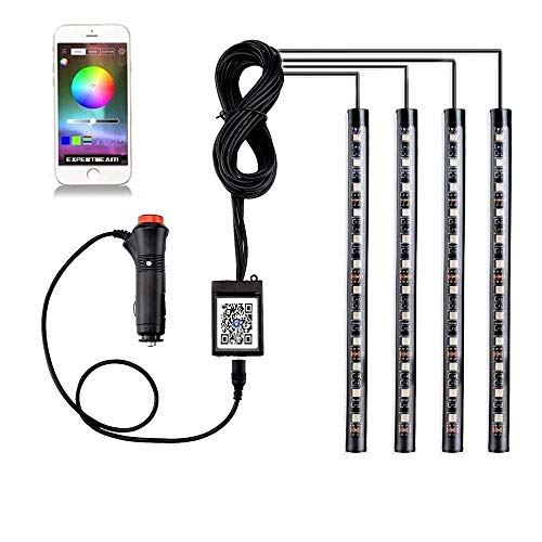 EXPERTBEAM Interior Car Lights, interior footwell lighting kits, 8 colours 4 pcs 48 LED Multi Color Car LED Strip Lights, New App Control Under Dash Lighting Kit DC 12V