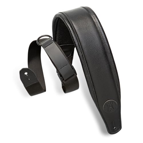 Levys Leathers Right Height Guitar Strap with RipChord Quick Adjustment Technology; 3.5 Wide Padded Garment Leather - Black (MRHGP-BLK)