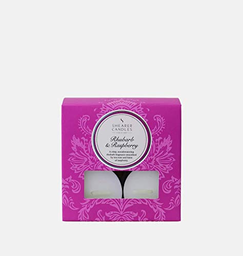 SHEARER CANDLES SILVER TEALIGHTS RHUBARB & RASPBERRY,White/Raspberry/Pink/Silver,80 x 80 mm