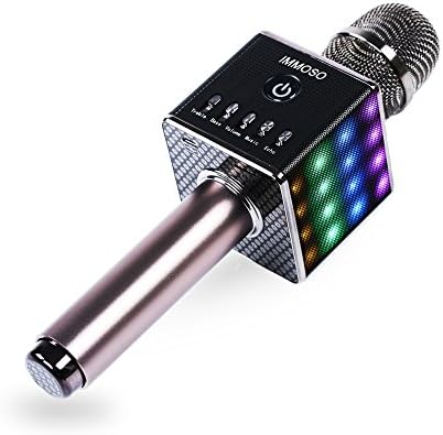 Portable Wireless Karaoke Microphone with LED Light, Mini Handheld Cellphone Karaoke Player Built-in Bluetooth Speaker, H8 Karaoke MIC Machine for Home KTV By IMMOSO (Black)