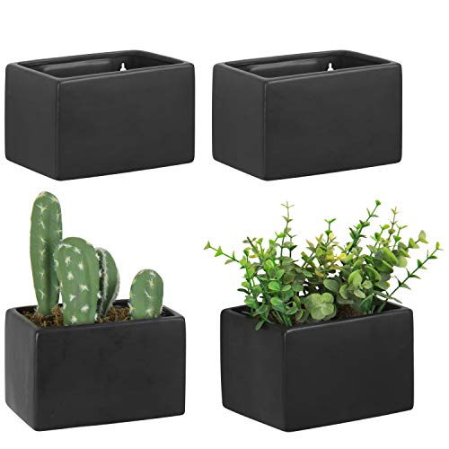 MyGift Black Ceramic Wall Hanging Succulent & Herb Planter Box, Set of 4