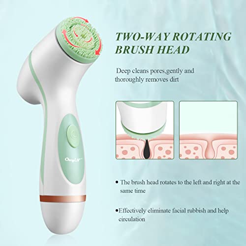 CkeyiN Facial Cleansing Brush, 3 In 1 Waterproof Face Wash Brush, USB Rechargeable Spin Silicone Facial Brush with 3 Different Brush Heads for Deep Cleaning, Massaging, Exfoliating