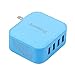 Lumsing 35W 7A 4-Port USB Wall Charger with Folding Plug Portable Travel Charger For iPhone 6 Plus, iPad, Samsung Galaxy S6 Edge(Blue)