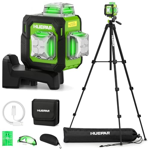 Niveau Laser 360 Autonivelant avec Trépied 152cm, Huepar 3x360 Croisé Laser Vert avec Mode Impulsion, 40m Compacte 3D Laser Niveau Rechargeable, Base Magnétique – Précision Pro pour Chantier&Bricolage