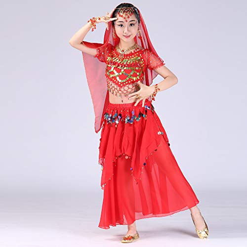 Kids Girls Belly Dance Halter Top Harem Dresses Costume Set Halloween Outfit with Head Veil Waist Chain and Bracelets