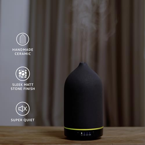 Gooamp Ceramic Aromatherapy Diffuser, Essential Oil Diffuser with 7 Color Lights Auto Shut Off for Home Office Room, Black (1/3/6/ON hrs Working time), TC-202-200ML