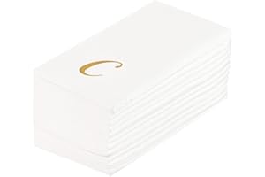 Luxenap 15.8 X 7.9 Inch Linen-Feel Guest Towels, 50 Lettered Hand Towels - Gold Letter 'C', Cursive Font, White Paper Dinner Napkins, airlaid, For Restrooms And Tables - Restaurantware