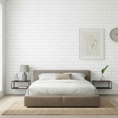 Bisbel Painel 3D Autocolante Adesivo Tijolinho Branco 77x70 cm – Placa Decorativa para Sala, Quarto e Escritório (10)