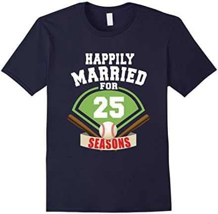 Mens 25th Wedding Anniversary T-Shirt Baseball Couple Gift Shirt Large Navy