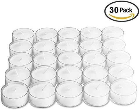 Just Light Candles Pack of 30 Clear Cup Unscented White Tealight Candles - Premium Quality Made in USA - 8 Hour Burn Time - For your Relaxation, Home Decoration, Weddings and Dinner Parties