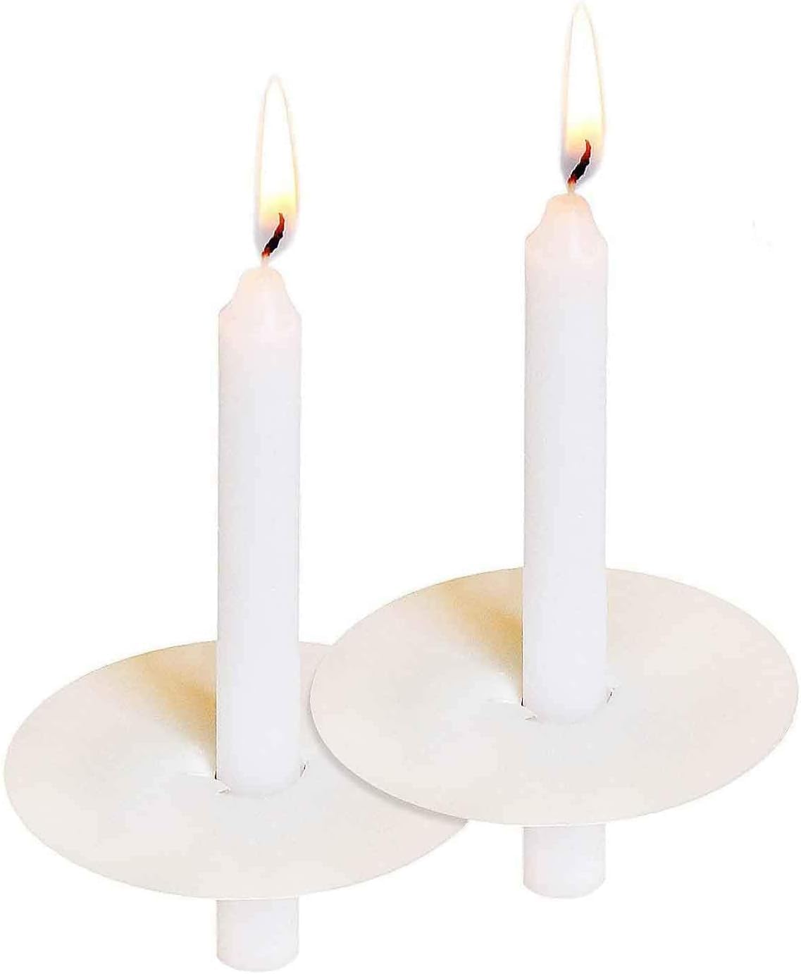 Photo 1 of 100-Pack White Unscented Taper Candles with Drip Protectors, 4.7" x 0.47" - Smokeless Pure Wax Prayer Candles for Church, Vigil, Memorial, Shabbat & Religious Services