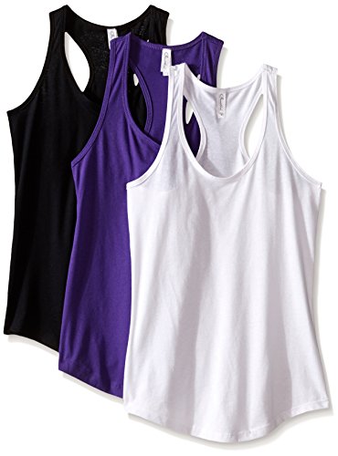 Clementine Women's Active Tank T Shirt Casual Basicwear Sleeveless Racerback Tank Top (Pack Of 3), Black/White/Purple Rush, X-Large (Pack Of 3)