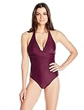 Coastal Blue Women's Swimwear Wrap Halter One Piece Swimsuit, Zen Rose, M (8-10)