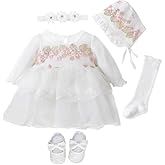 foohinck Newborn Baby Girl Dress 0 3 6 Months Infant Pink White Baptism Outfit Party Dresses Hat Shoes Set