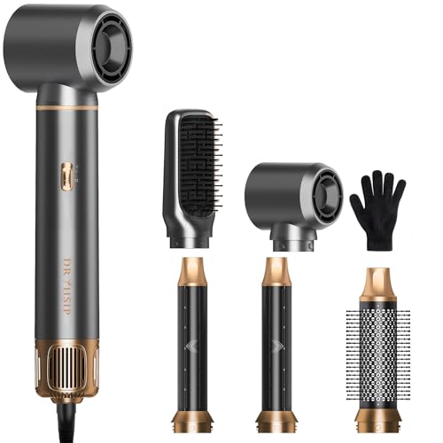AVENHO 5 in 1 Hair Dryer Brush, Hot Air Brush with Detachable Heads, Straightener, Curling and Volumizer, Lightweight for Travel - Charcoal