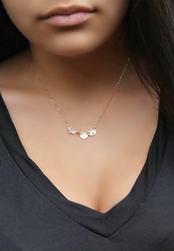 Personalized 14k rose gold filled necklace with cubic zirconia heart &amp; two (2) custom stamped initial heart tags, letters monogram pink gold