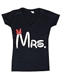 Shop4Ever® Mrs. matching couples Women V-Neck Couples Shirts SLIM FIT
