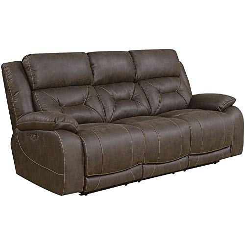 Aria Power Recliner Sofa with Power Head Rest Saddle Brown - Steve Silver Co.: Faux Leather, USB Port, 3-Seater Couch