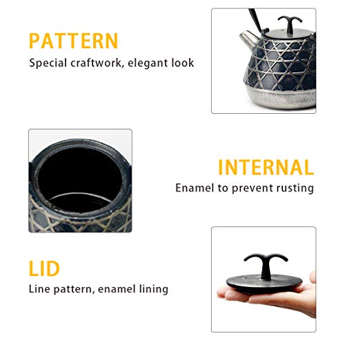 Tea Kettle, Toptier Japanese Tetsubin Cast Iron Teapot with Infuser for Loose Tea, Tea Kettle Stovetop Safe, 34 Ounce (1000 ml), Navy Metal - Thumbnail 2