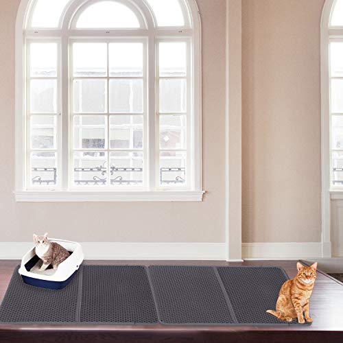 Upgraded Cat Litter Mats Extra Large 35"x26"(17.5"x26"x2Pcs),Cat Litter Mat Litter Trapping,Cat Mats for Litter Box,Kitty Litter Box Mat Double-Layer Waterproof PU Leather Edge (Can Be Spliced)