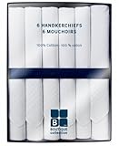 6 Pack Premium White Cotton Handkerchiefs By Boutique Collection