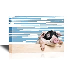 Pigs Canvas Wall Art - Little Pig with Goggles - Gallery Wrap Modern Home Art | Ready to Hang - 12x18 inches