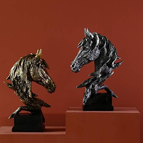 Hosoncovy Horse Head Figurine Statue Home Decoration Resin Sculpture Home Figurine Gift Ornament for Living Room Desktop Office Study Room Bedroom Coffee Shop Bar (Silver) - Image 4