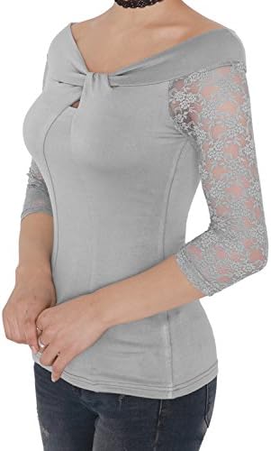 VIVALACE Womens Shortsleeve U Neck Stretchy Fabric Comfy Flared T shirts Lightgray, Small