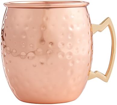 HIC Kitchen Bar Hammered Copper Moscow Mule Drinking Mug with Contrasting Handle, Copper-Plated 18/8 Stainless Steel, 16-Ounce