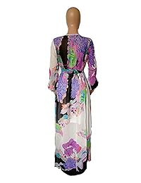 Vestido largo de verano para dama, con estampado floral, cuello en V, manga larga, estilo bohemio