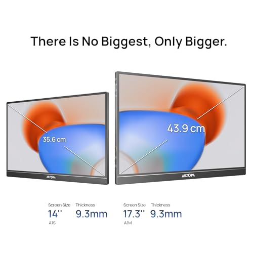 ARZOPA Monitor Portátil 17.3", 1080P FHD 103% sRGB IPS Monitor Portátil Monitor Gaming Soporte Integrado HDMI USB C Pantalla Externa con Altavoces Duales para PC Mac Teléfono Xbox Switch PS5 - A1M