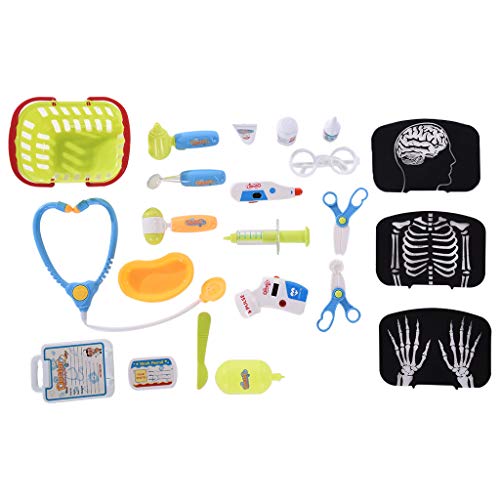Childrens Doctor Pretend Play Set | 22 Piece Kids 2-Tier Doctor Trolley Playset with Electric Analog X-ray Screen & Medical Accessories Kit Stethoscope Toys | Educational Toy Gifts for Kids (Red) - Thumbnail 3