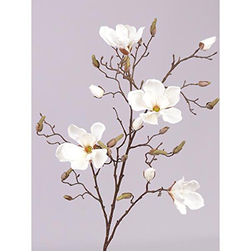 artplants Deko Magnolienzweig LORA, 4 Blüten, Knospen, Creme - weiß, 110 cm - Künstlicher Zweig/Deko Blumen