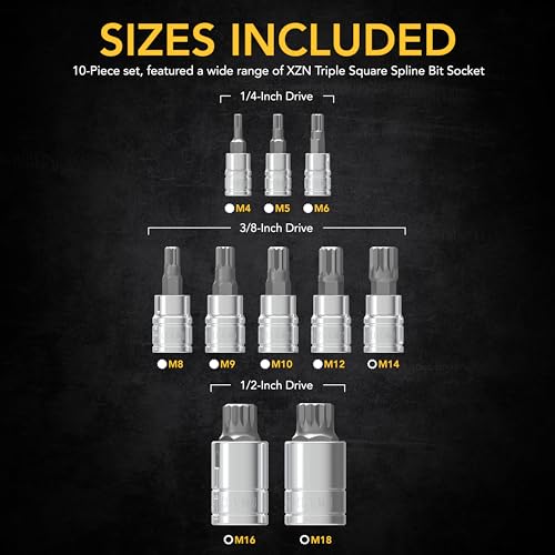Lexivon XZN Spline Bit Set, Premium S2 Alloy Steel, 10 Piece European M4 - M18 Set, Improved Storage Case (LX-145)