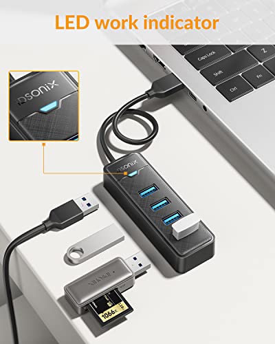 4-Port USB Hub 3.0 for Laptop - iDsonix USB 3.0 Hub 5Gbps Multiport Adapter Portable Travel, USB Hub for MacBook Air Por Windows / Mac OS, Linux Flash Drive, Mobile HDD