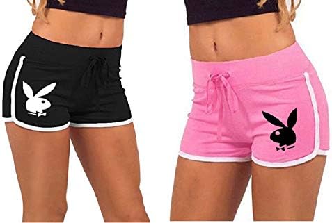 Melcom Cotton Women Black and Pink Play Boy Printed Shorts (Pack of 2)