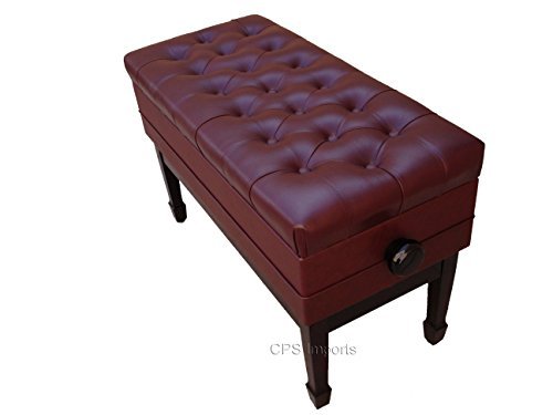 Adjustable Duet Size Genuine Leather Artist Concert Piano Bench in Mahogany Satin