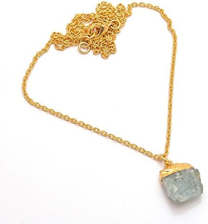 Natural Aquamarine Raw Gemstone Necklace, Gold Plated Brass Fashion Jewelry BN33