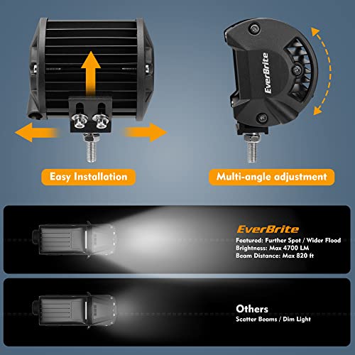 EverBrite 420W 20 Inch Led Light Bar, 2PCS 60W 4 Inch Led Pods, White Amber Strobe 6 Modes with Memory Function, Off Road 12V Led Lights for Trucks Car ATV SUV Cabin Boat, 16AWG Wiring Harness Kit