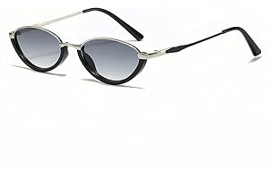Narrow Oval Small Frame Sunglasses for Women Men, 90s Vintage Y2K UV Protection Fashion Trendy Metal Cat Eye Sun Glasses