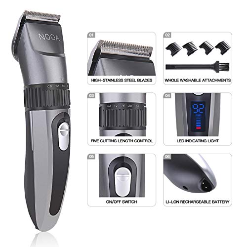 NOOA Hair Clipper/Trimmer for Men, Cordless Rechargeable Lithium Lon LCD Hair Cutting Kit with Blades,Guide Combs,Hair Clipper Oil and Brush - Thumbnail 3