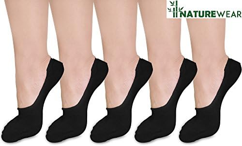 Women's Organic Bamboo No Show Liner Boot Ankle Socks Non Slip AntiBacterial 5Pk (Black)