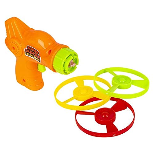 SRENTA 4" Colorful Flying Super Saucer Launcher Set, Spinning Shooter Flying Disc Toys for Children, Fun Fly Toys for Indoors or Outdoors, Pack of 12