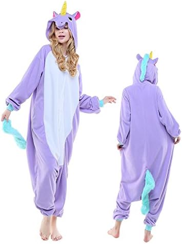 Unisex Unicorn Onesie Pajama For Adult, Kigurumi Women &amp; Men Animal Unicorn Costumes (Large, New Purple uncorn)