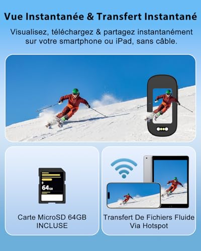 Bextgoo Mini Camera Vlog POV WiFi 4K Action Cam with 64GB Card, Waterproof IP65 Motorcycle Camera, Portable Mini Camera with Battery Life up to 240 Minutes