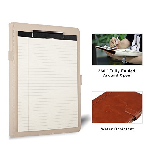 Padfolio Business/Resume Portfolio, AHGXG Leather Folder with Clipboard Document Organizer with Paper Clip, Letter Writing Pad, Pen Holder, Magnetic Closure and Pockets Contrast Stitch for Interview